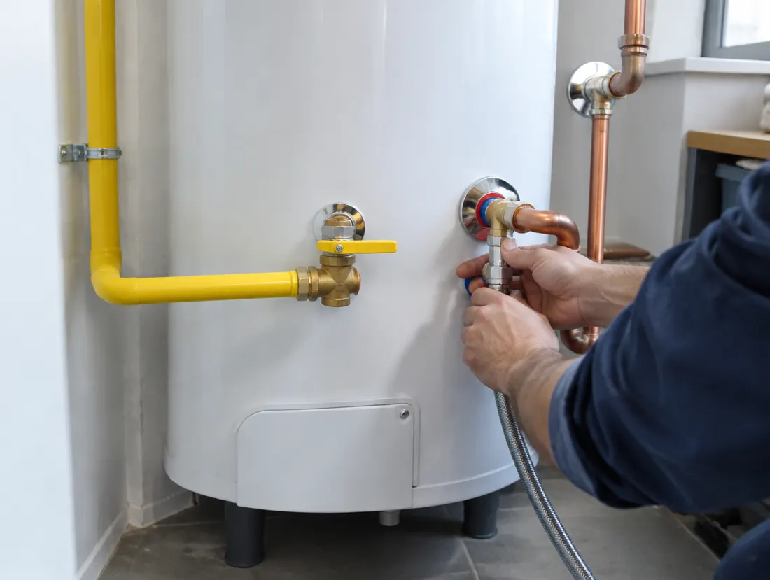 Conexión de gas de un termotanque con llave de paso